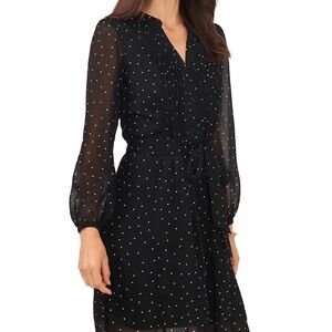 Womens MSK Long Sleeve Pintuck Dot Chiffon Fit & Flare Dress